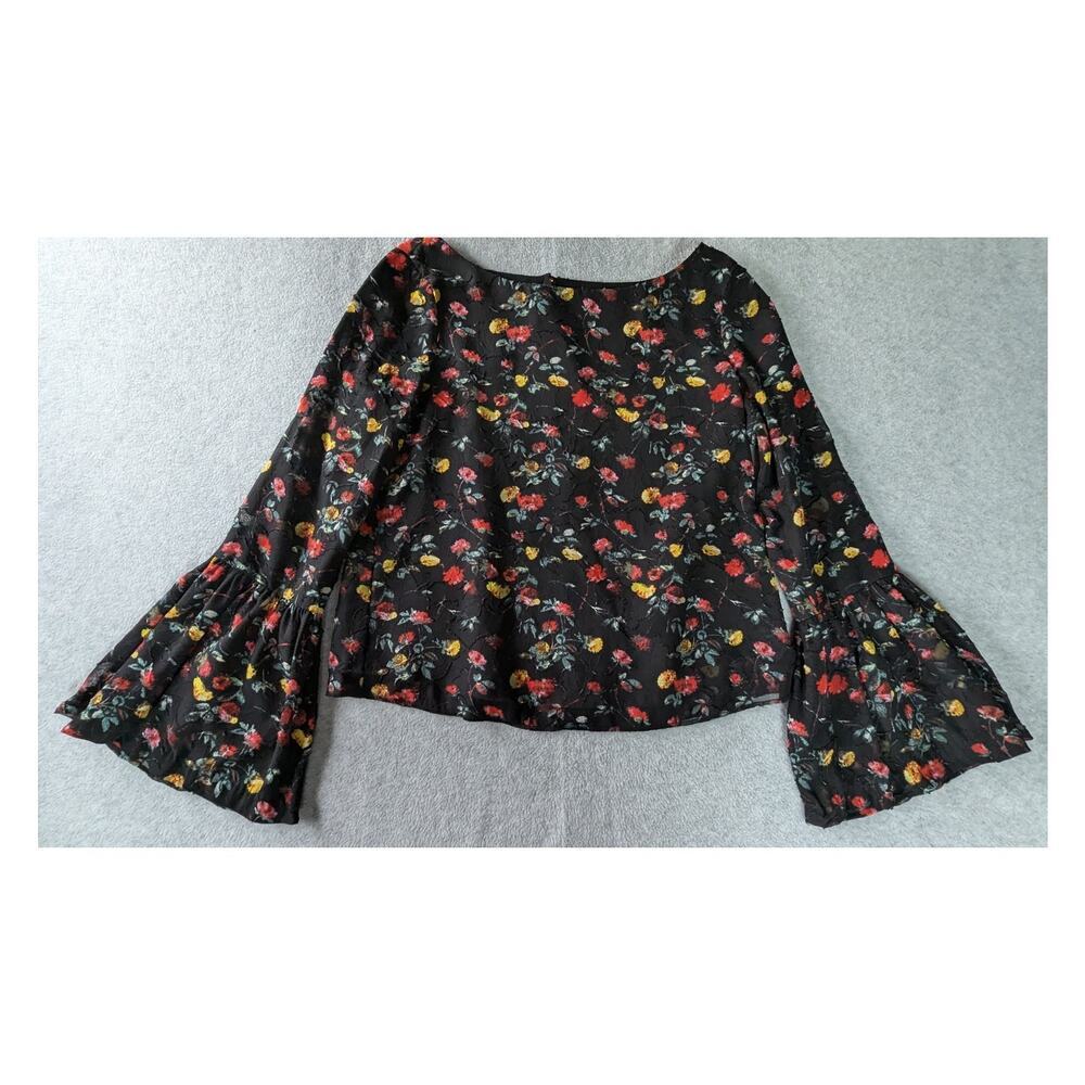CLUB MONACO Top XS Burnout Floral Flare Sleeve Whimsigoth Fairy‎ Hippie